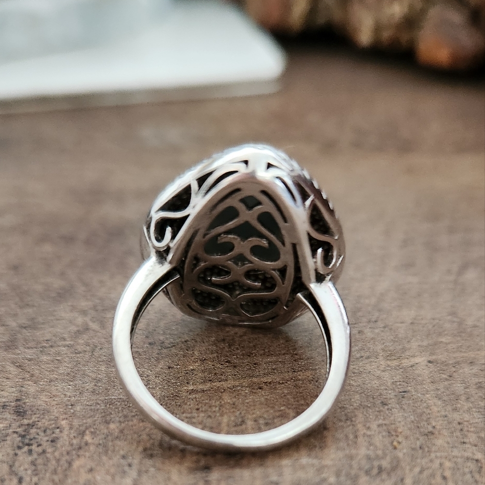 Gold and Sterling Silver Druzy Teardrop Ring Size 6 - Picture 3 of 4
